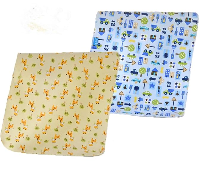 Monvecle Baby Infant Waterproof Cotton Changing Pads Washable Resuable Diapers Liners Mats Multi Pieces Pack (Blue-2pcs Medium 28" x 20")