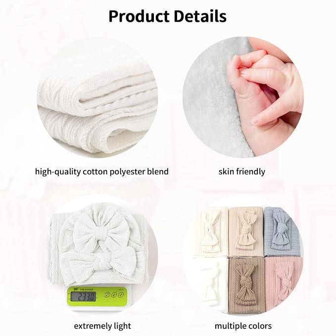 Muslin Blanket,Baby Swaddle Set Newborn - Receiving Headband Blankets and Bow Hat,Newborn Essentials, Soft Nursery Swaddling Blankets，Stretchy Baby Blankets for Girls and Boys Unisex(White)
