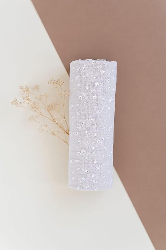 Ely's & Co. Cotton Muslin Swaddle Blanket 1-Pack ??100% Cotton Muslin Extra-Large Swaddle Blankets (47??x 47?? Printed (Pink Ditsy Flower)