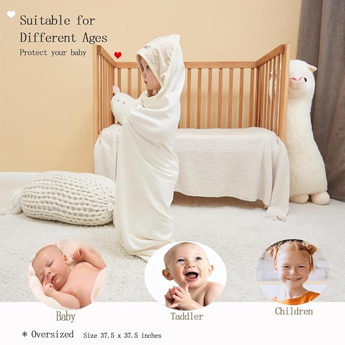 6-Pack Organic Cotton Baby Bath Set - Embroidered Hooded Towel & 5 Soft Washcloths, Ultra Soft Newborn, Toddlers, Registry Gift for Boys & Girls, Brown 37.5 x 37.5 Inches