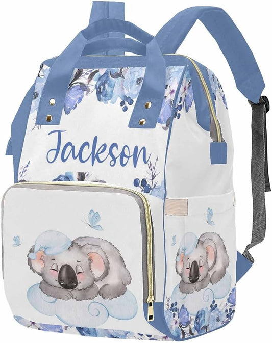 M YESCUSTOM Custom Bear Diaper Bag with Name, Personalized Cute Koala Mommy Nursing Bags Lavender Floral 's Multifunction Backpack Travel Bag with Large Capacity, Holiday Gift for Women New Mom