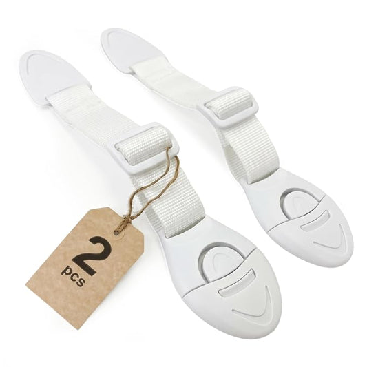 Mommy’s Helper Baby Safety Strap Locks for Strollers & Joggers – Adjustable Child Proof Lock, Strong Adhesive, One-Hand Release, Universal Fit for Frames & Folding Mechanisms (White, 2-Pack)
