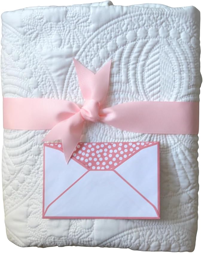 Baby Blanket Quilt Embroidered Crib Size with Name and Date or Classic Blank or Beautiful Cross (White Gift Quilt Classic)