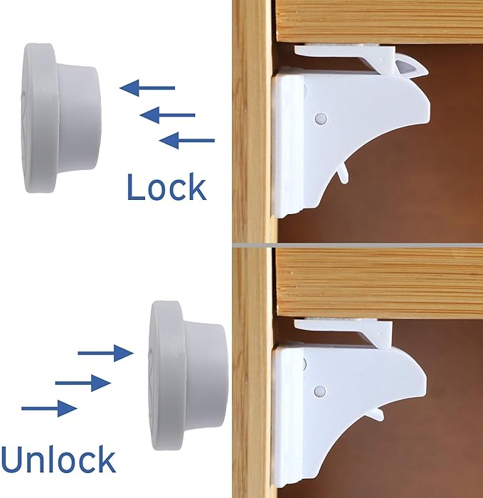 (8-Pack) Invisible Baby Safety Magnetic Latch Lock for Babyproofing Cabinets and Drawers, Easy No Tool DIY Installation, Universal, Adhesive
