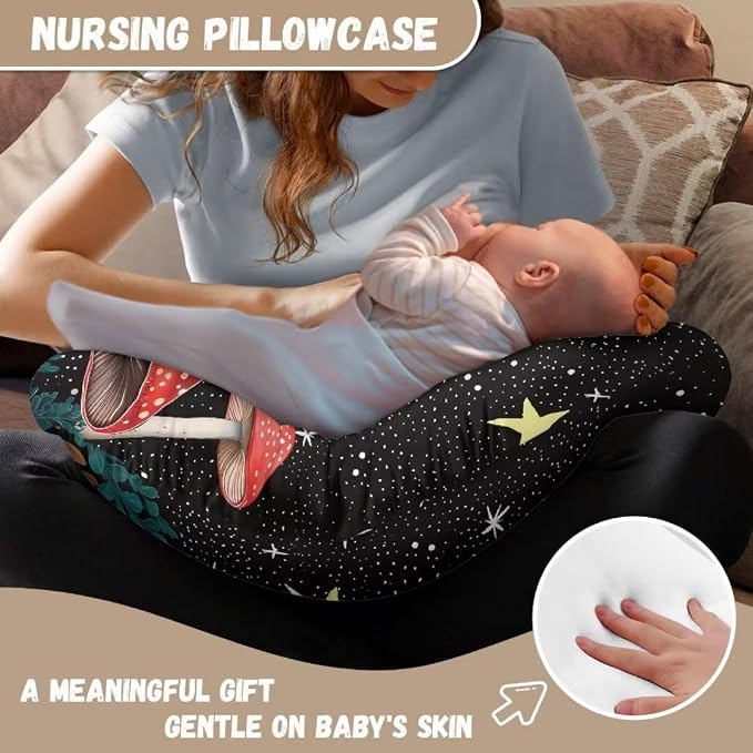 Stretchy Starry Mushroom Breastfeeding Pillow Cover, Lightweight Neutral Baby Pillow Cover for Infant Snug,Best Choice for Mom or Baby