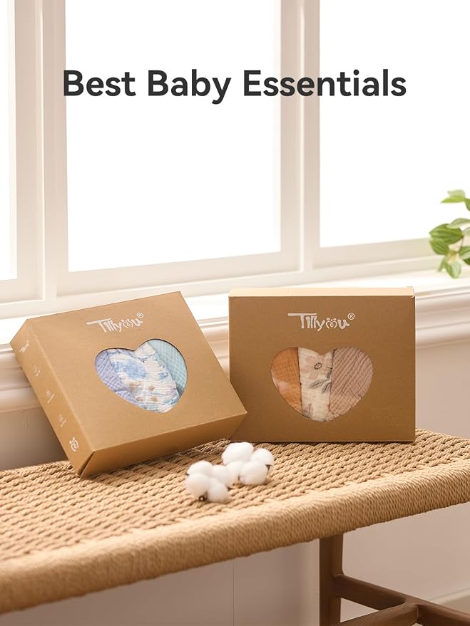 TILLYOU 3 Pack Muslin Swaddles for Newborns Baby Blankets for Girls Boys Cotton Swaddle Blankets 47"X47", Blue Flower