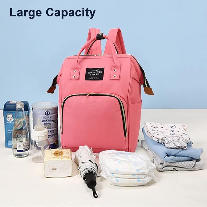 Timberer Diaper Bag with Organizing Pouches, Nappy Bags Handbag Multifunction Diaper Bag for Baby Care Travel Backpack Large Capacity Rose