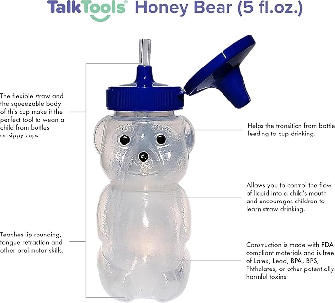 TalkTools Honey Bear Straw Cup with Handle, 5oz ??Soft Straw Trainer for Babies & Toddlers 4+ Months ??Easy-Grip, Dishwasher Safe.