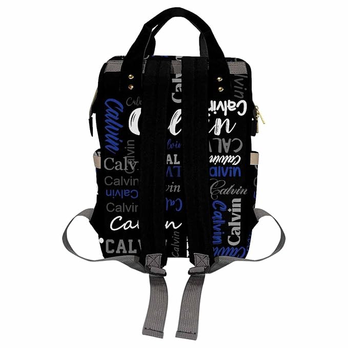 InterestPrint Custom Name Diaper Bag Customized Funny Font Black Mommy Nappy Bag Personalized Nursing Bags with Name Shoulders Bag Laptop Backpack Casual Daypack Travel Bag for Mom Mother Men