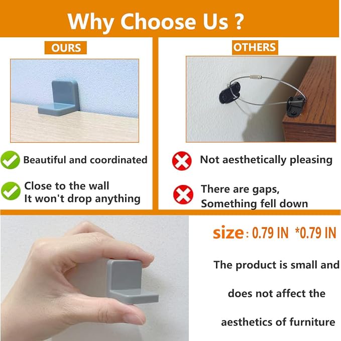 Furniture Anchors 4 Pack,Aesthetic & Invisible Once Installed,Secure 600 lbs Bookcase Dresser to Wall,Anti-Tip Furniture Safety Anchor to Childproof and Babyproof Your Home (Grey)