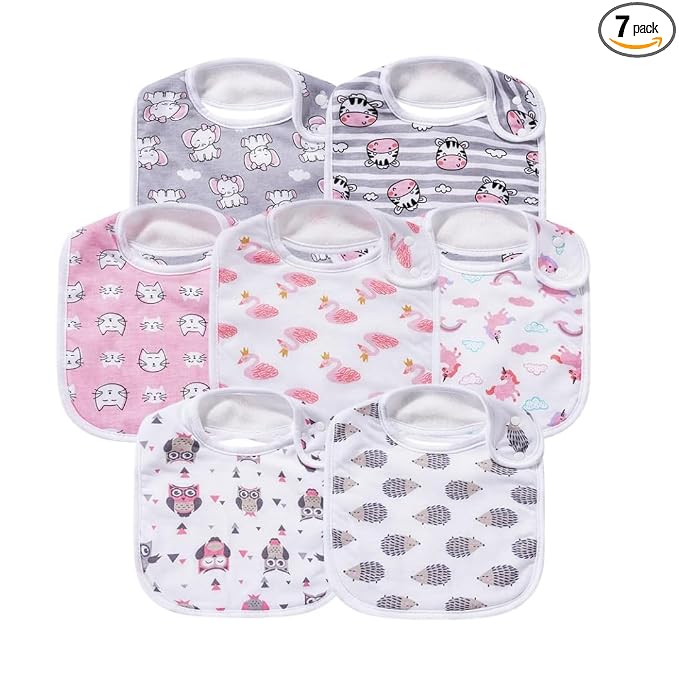 7 Pack Baby Cotton Absorbent Bibs for Drooling Teething