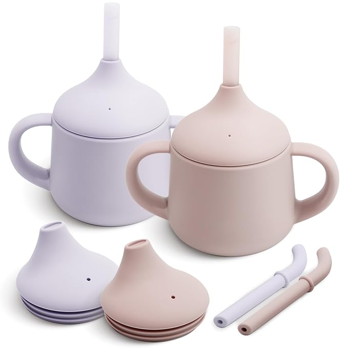 Moonkie Silicone Baby Sippy Cups | 3 Stages Training Cup Straw Cup for Infants Toddlers and Kid | 4 oz 2Pack