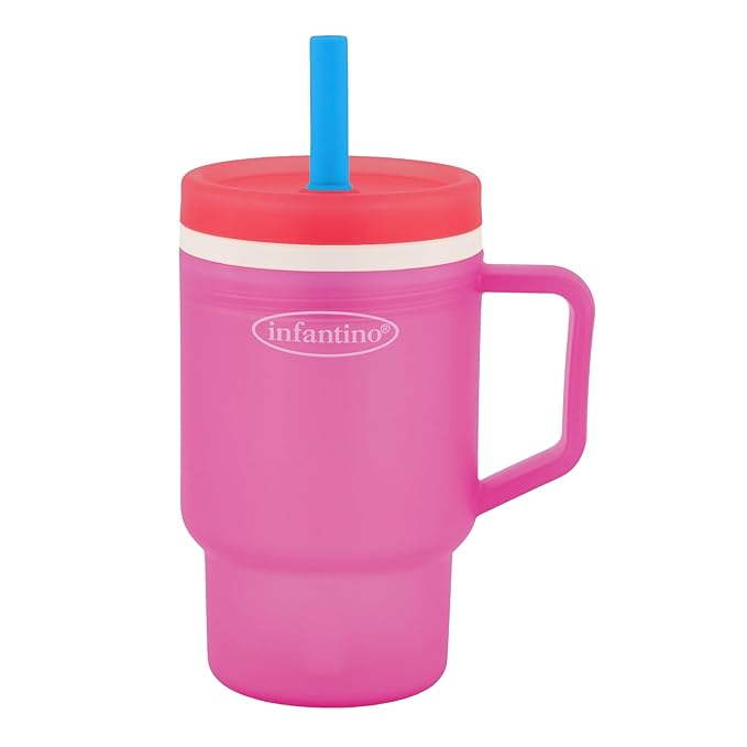 Infantino My 1st Tumbler, 10 Oz. Durable Plastic Sippy Cup with Straw & Handle, Spill-Resistant, for On-The-Go, BPA-Free Transition Baby Cup, Raspberry Cream