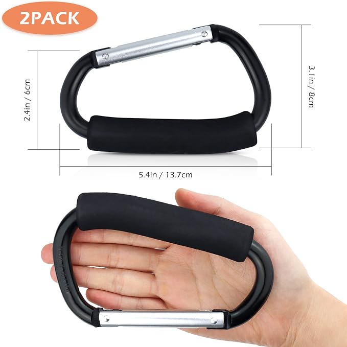 JIALEEY Grocery Bag Shopping Bag Holder Handle Carrier Tool Multi Purpose Snap Hook Stroller Hook Set Organizer Accessories with Soft Foam Grip for Hanging, Pack of 2, Black
