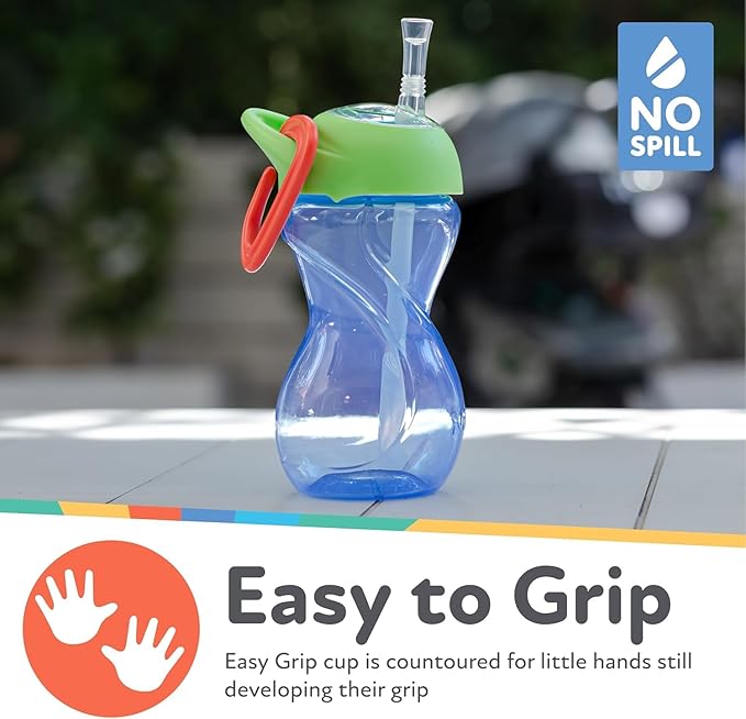 Nuby No-Spill Clik-It Flexi Straw Sippy Cup with Carabiner Clip - (3-Pack) 10 oz - Baby Sippy Cup for 6+ Month Old with Easy Grip - Red/Green/Blue