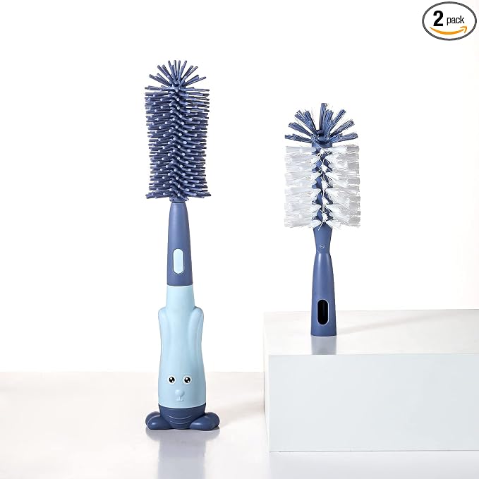 Chemimoso Multifunctional Cleaning Brush, Baby Bottle Brush, Bottle Brush Cleaner Set, Dark Blue, Silicone and Nylon Brush