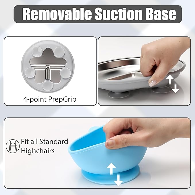 MISSLILI Stainless Steel Baby Plate and Bowls with Suction, Divided Kids Baby Plate and Toddler Bowl with Removable Silicone Suction, Non-Slip Baby Feeding Set Dishwasher Safeï¼? Packs