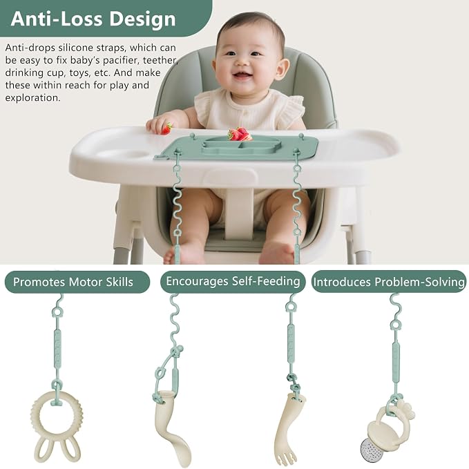 2 Pack Silicone Baby Placemats with Non-Slip Strong Suction Base and Anti-Drop 8 Stretchable Straps, BPA Free Food Grade Silicone Table Mats for Babies Toddlers, High Chair, Dining Tables,Beige+Pink