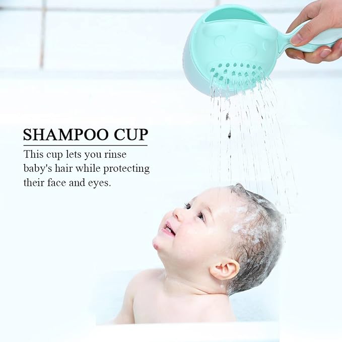 Baby Hair Washing Cup, Cartoon Bear Shower Rinse Cup for Kids ¨C Detachable Hair Washing Scoop (Green)