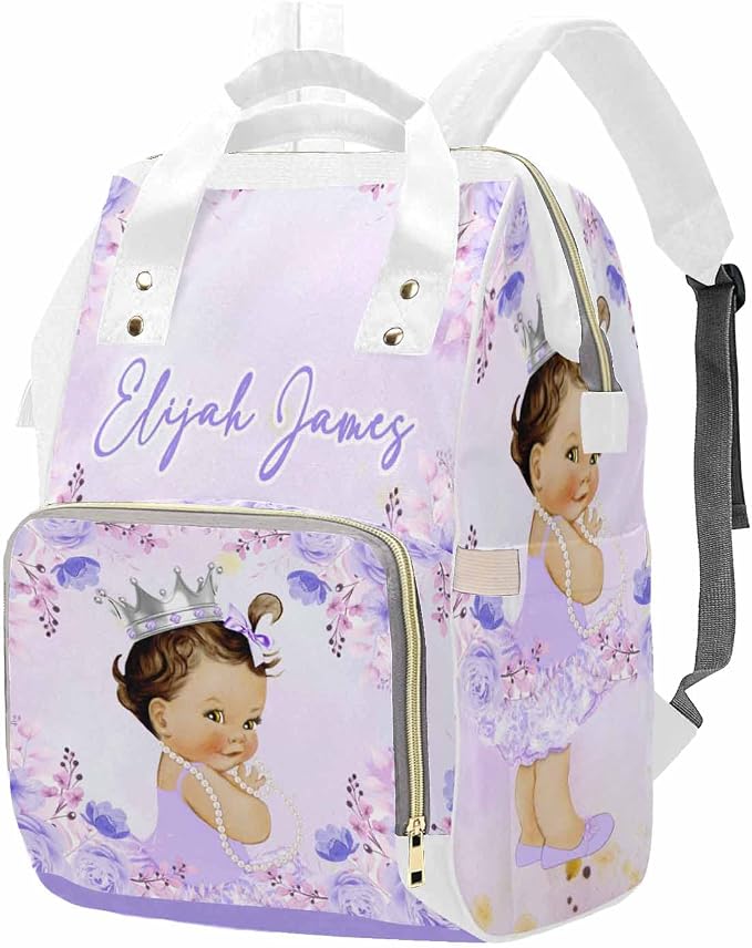M YESCUSTOM Personalized Diaper Bag Backpack with Name Custom Purple Flower Mommy Nursing Daypack Customized Newborn Gift for Women