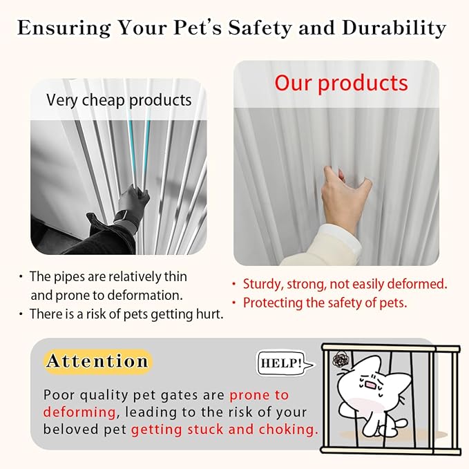 Lumizone Extra Tall Cat Gate 61.02" High Pressure Mounted 29.92"-59.44" Extra Wide 1.37" Gap No Drilling Auto-Close One-Handed Operation Tall Pet Gate for Dogs(White, 61.02" H x 29.92"-59.44" W)