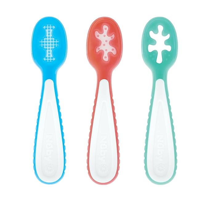 Nuby Baby's First Spoons Set - (3-Pack) Feeding Utensils for Babies - 6+ Months - Bubbles