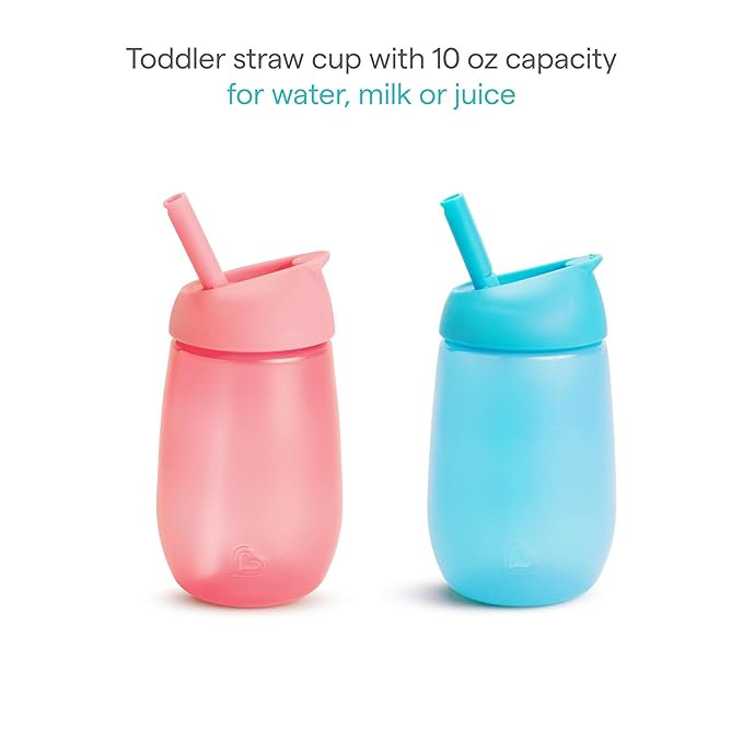 Munchkin® Simple Clean??Toddler Sippy Cup with Easy Clean Straw, 10 Ounce, 2 Pack, Pink/Blue