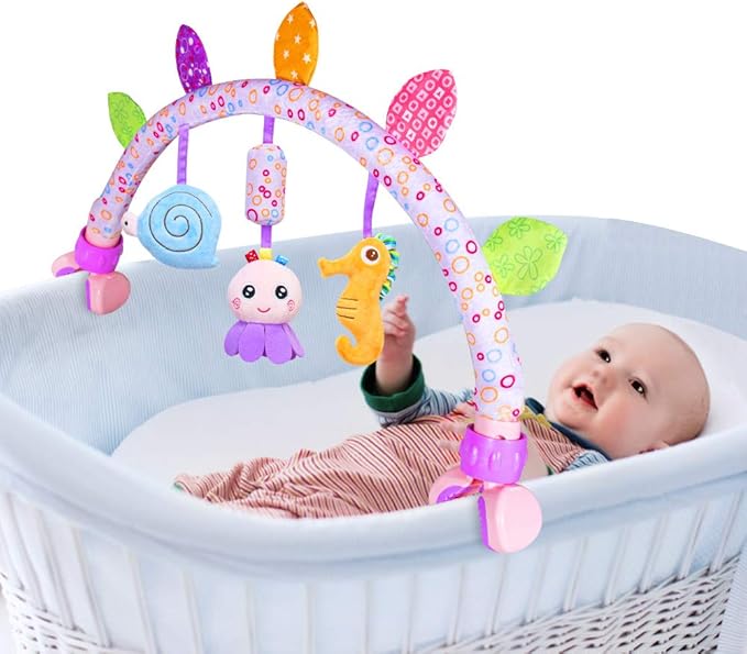 Caterbee Travel Arch Bassinet Toys for Baby Hanging on Stroller, Crib & Pram. Activity Toy bar for Baby Bouncer, 0 Monhts up(Purle)