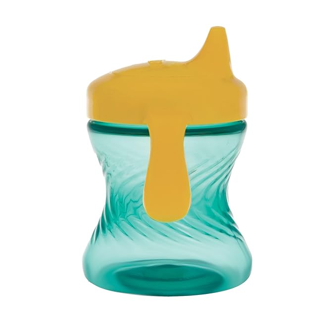 Nuby 2-Handle No-Spill Hard Spout Sippy Cup with Easy Grip - (3-Pack) 7 oz - Baby Sippy Cup with Controlled Sipping for 6+ Months - Green/Aqua/Red