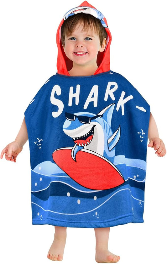 HUANLANG Kids Hooded Bath Poncho for Boys & Girls Super Soft & Absorbent Cotton Shark Towel for Toddlers 2-6 Years Old