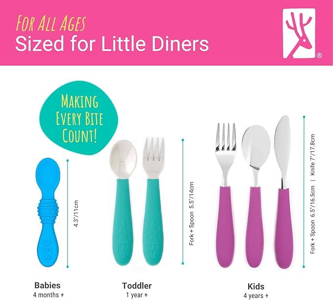 Elk and Friends Silicone Baby Spoons | Travel Case Included | First Stage Infant Toddler Spoon | Baby Led Weaning Stage | Dishwasher Safe