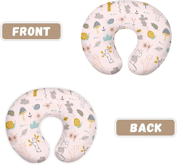 Cute Mouse Snail Nursing Pillow Cover,Breathable Breastfeeding Pillow Slipcover for Baby Boys Girls,Pink Nursing Pillow Case for Newborn，Soft Fabric Fits Snug On Infant(Cover Only)
