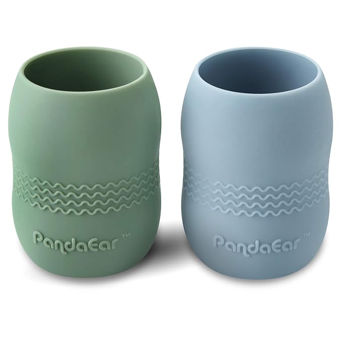 PandaEar 2 Pack100% Tiny Silicone Drinking Training Cup for Baby and Toddler, 3.5oz (Blue/Green)