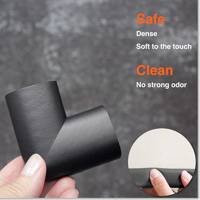 Roving Cove HeftyFit Edge Corner Protector Baby Proofing (Large 18ft Edge 8 Corners), Heavy-Duty, Soft NBR Rubber Foam, Furniture Fireplace Safety Bumper Guard, 3M Adhesive, Onyx Black