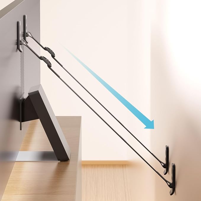 Yeya TV Safety Straps Long, No-Drill Anti-Tip Furniture Anchors for Flat Screen, Adjustable Wall Mount Straps from 1.5" to 25" Black 4 Pack | Long, Anti-Tip Furniture Anchors, For Flat Screen, Adjustable Wall Mount Straps, 1.5" to 25"