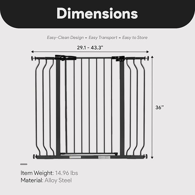 BalanceFrom 29.1-43.3" Easy Walk-Thru Baby and Pet Safety Gate with Hold-Open and Auto-Close ??Adjustable Steel Barrier for Stairs, Doorways, and Hallways, No Drilling Installation