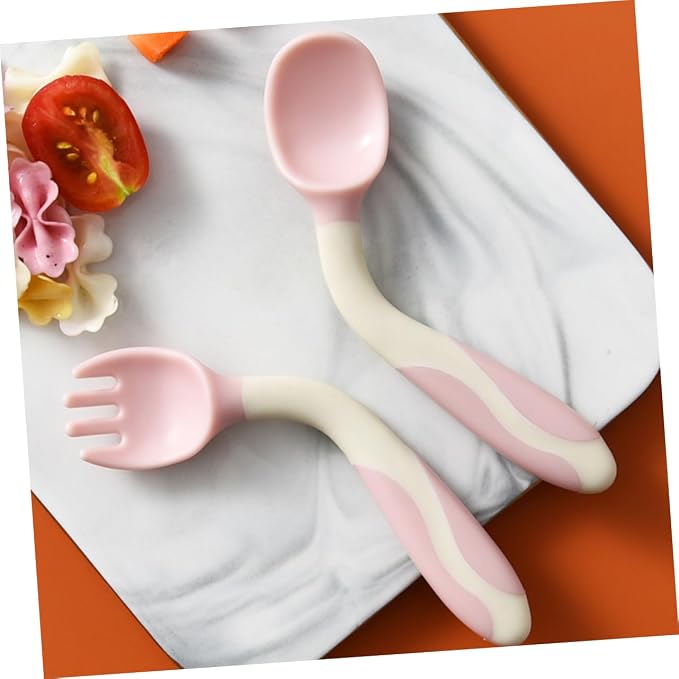 Healifty 2 Sets Silicone Training Spoons and Forks Flexible Bendable Tableware Soft Feeding Utensils Portable Lightweight for Dining