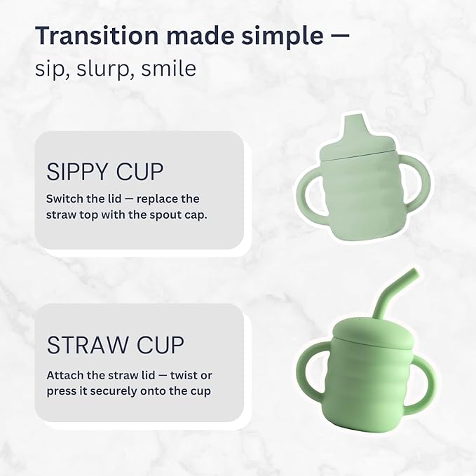 Vaanshie Silicone Baby Sippy Cups | Straw Cup Baby | Toddler Cup with Straw | 3 Stages Training Cup for Infants Toddlers and Kid, 5.4 oz (Green)