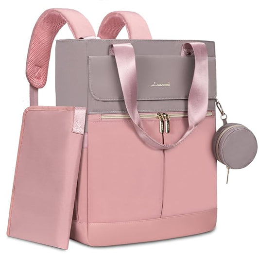 LOVEVOOK Diaper Bag Backpack,Diaper Tote Bag with Insulated Pockets,Baby Bag for Girl Boy with Changing Pad,Large Baby Diaper Bag with Pacifier Case,Anti-Theft Travel Backpack for Women,Pink-Gray