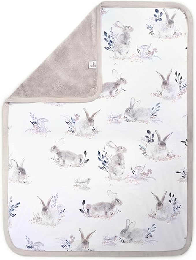 Oilo Baby Blanket, Luxury Soft Plush Chenille Backing & Organic Cotton Jersey Print, Double Layered, 30" x 40", Rolled Jersey Edge Trim, Machine Wash, Perfect for Infant or Toddlers, Cottontail Bunny