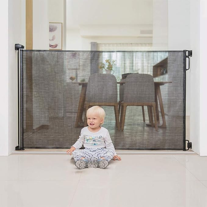 EasyBaby Extra Wide and Extra Tall Retractable Baby Gate Extends up to 71" Wide, 39.3" (100cm) Tall, Black/Pet Retractable Gates for Stairs, Doorways, Hallways, Indoor and Outdoor