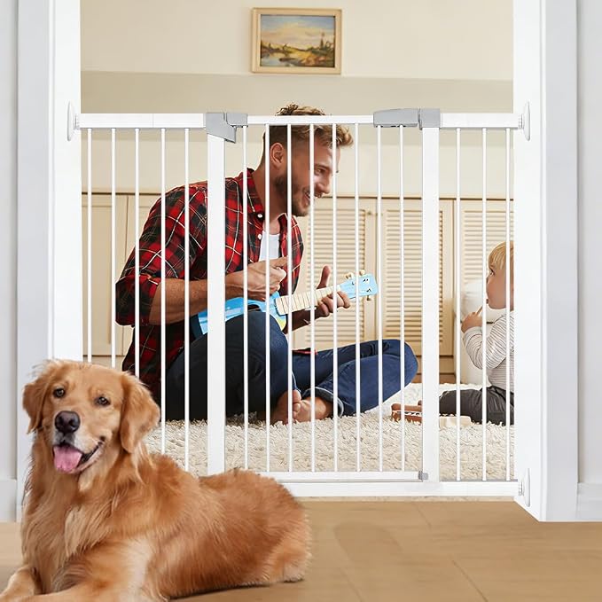 40.9"-54.7" Wide Baby Gate for Doorways Stairs, 30 in Tall Dog Gates with Door No Drill, Auto Close Child Safety Gate for Kid Doggie Cat Proof, Large Long Dog Barrier Indoor Hallways House, White
