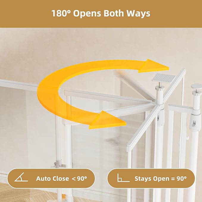YUFU 75"-98" Extra Tall Cat Gate, Clear Width Adjustable Dog Gate for Doorways, Stairs, Hallways, Auto-Close No Drilling Pet Safety Gate Transparent Barrier for Dogs Cats (White)