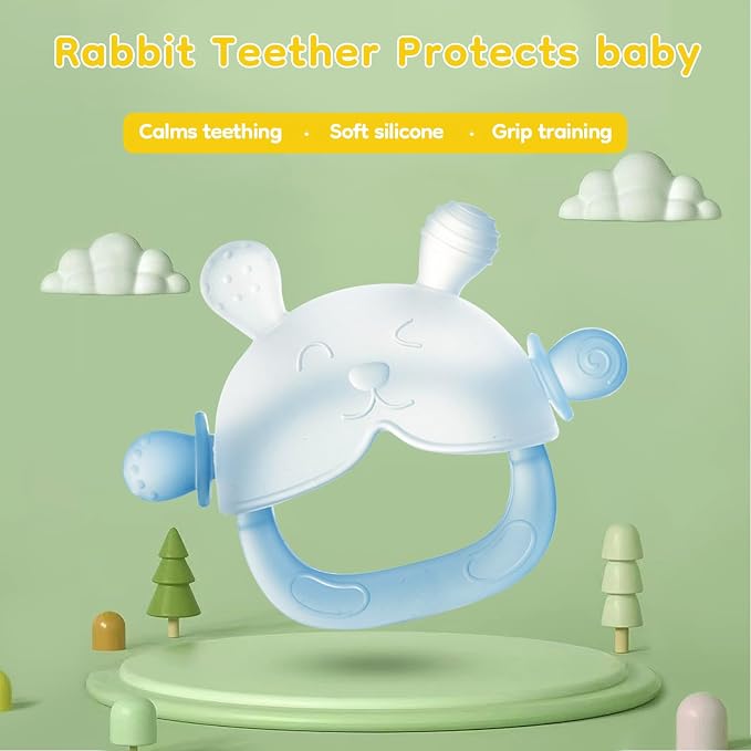 Dr. Isla Silicone Baby Teether Toy for Infants 3-12 Months, Silicone Anti-Drop Baby Mitten Teether for Soothing Teething Pain Relief, Newborn Essentials, BPA Free, Blue
