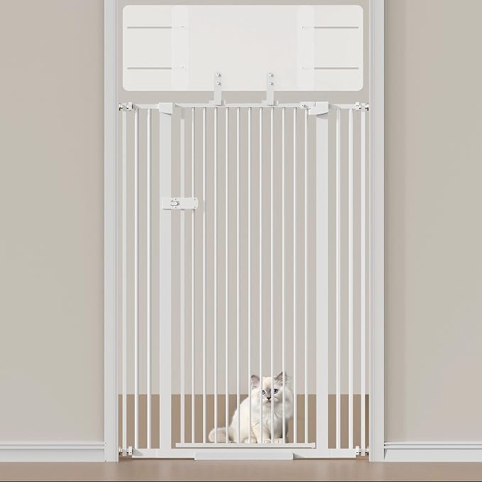 Snagle Paw Extra Tall Cat Gate with Acrylic Top Panel，30-40.6" Wide Adjustable Pet Gates, Pressure Mounted, No-Drill Easy Install,Tall Cat Gate for Doorways,Stairs,Kitchen 77",White