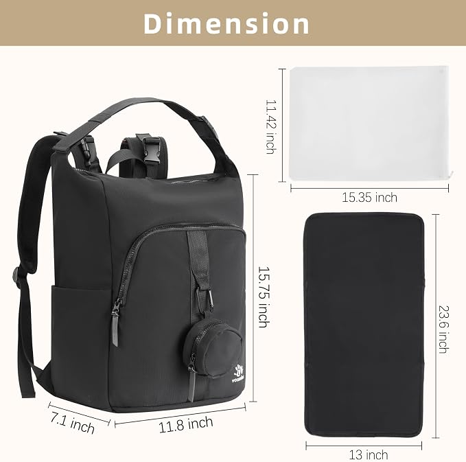 Diaper Bag Backpack with Changing Pad, Wet Dry Bag, Pacifier Case and Stroller Straps, Soft Cotton Lining, Baby Travel Bag for Moms and Dads（Black）