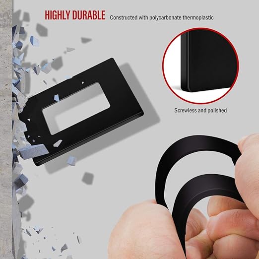 ENERLITES - SI8831-BK-SL Screwless Decorator Wall Plate Child Safe Outlet Cover, Size 1-Gang 4.68" H x 2.93??L, Unbreakable Polycarbonate Thermoplastic, SI8831-BK, Glossy, Black