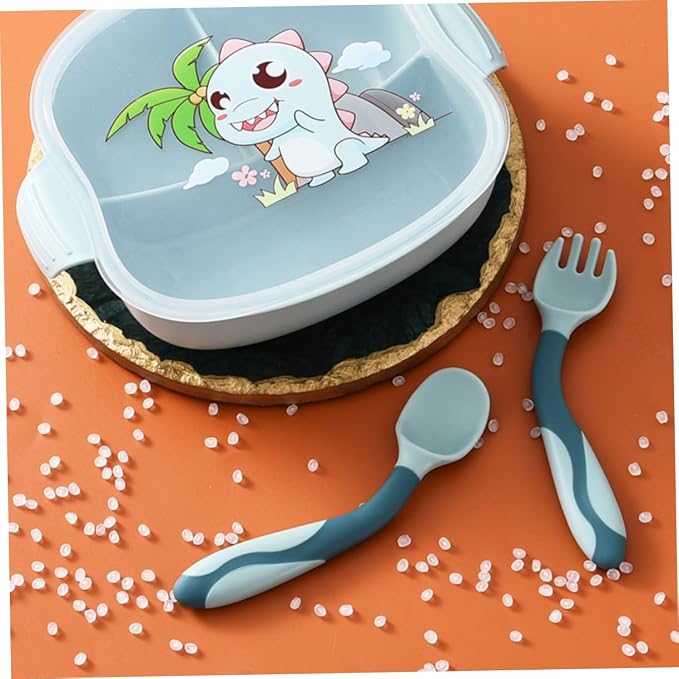 Alipis 2 Sets Bendable Utensils Flexible Silicone Fork Spoon for Non Slip Handle Portable Food Grade Tableware for Complementary Food Training