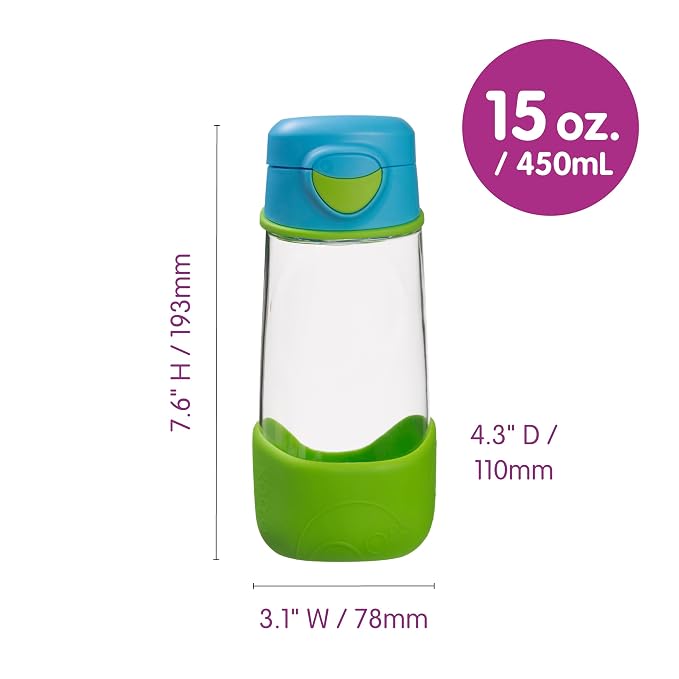 b.box 15oz Sport Spout Kids Water Bottle for School, Sports, Daycare - No-Straw Design for Easy Cleaning - Leakproof - Ergonomic Triangle Grip - Dishwasher Safe, BPA Free, PFAS Free - Ocean Breeze