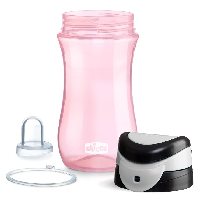 Chicco My Tumbler Toddler Sippy Cup for 2+ Years, 12oz Spill-Proof when Closed Water Bottle with Free-Flow Spout, Flip-Up Carry Handle, Easy Grip, BPA Free, Pink
